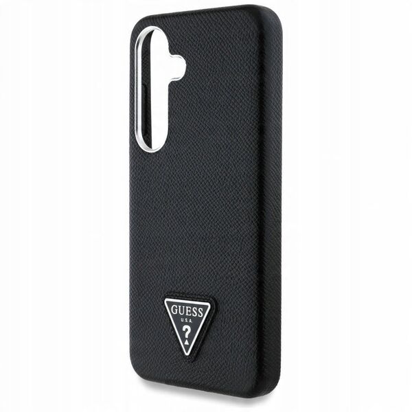 Case Guess Grained Triangle Logo MagSafe for Samsung Galaxy S25 black