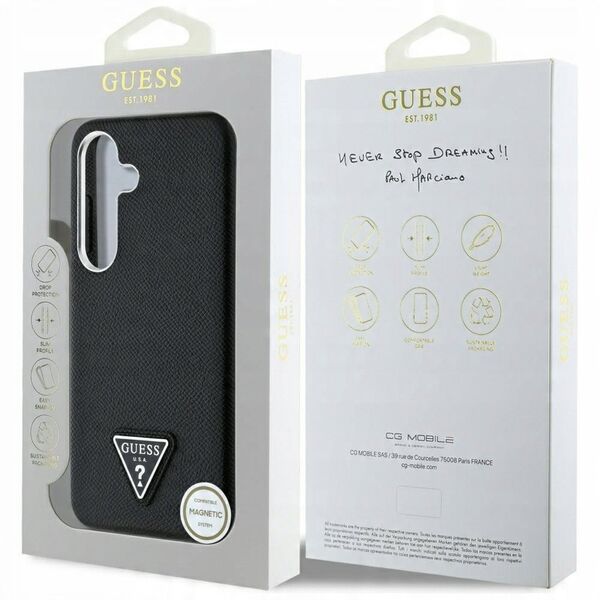 Case Guess Grained Triangle Logo MagSafe for Samsung Galaxy S25 black