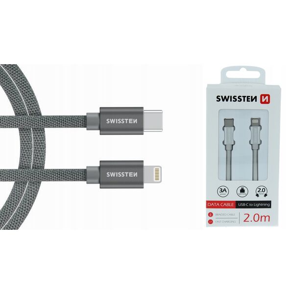 Swissten Textile Universal Quick Charge 3.1 USB-C to Lightning Data and Charging Cable 2m