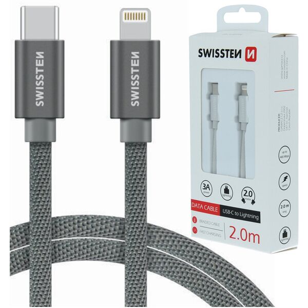 Swissten Textile Universal Quick Charge 3.1 USB-C to Lightning Data and Charging Cable 2m