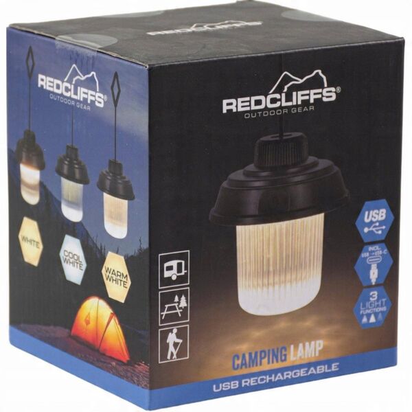 LATARKA LAMPA CAMPING USB 3 RODZAJE ŚWIATŁA REDCLIFFS CZARNY