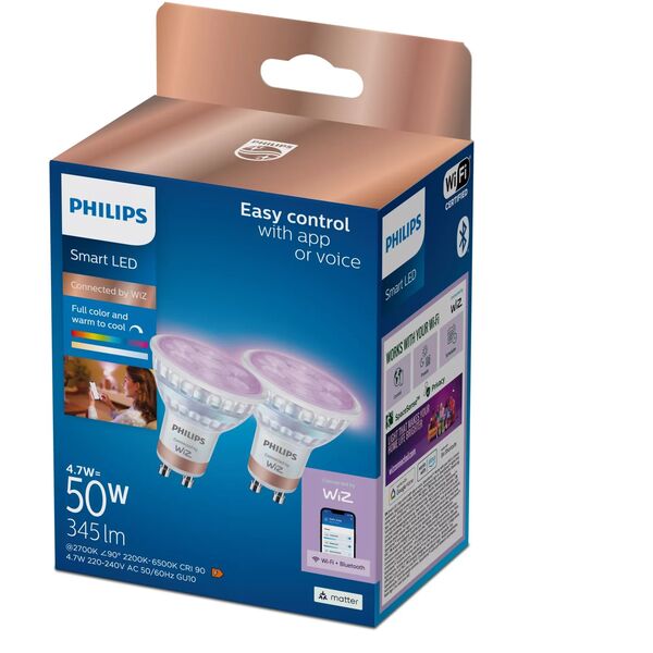 Philips Wiz Smart LED Spot Full Color GU10 2 τεμ. λευκό - Έξυπνη λάμπα