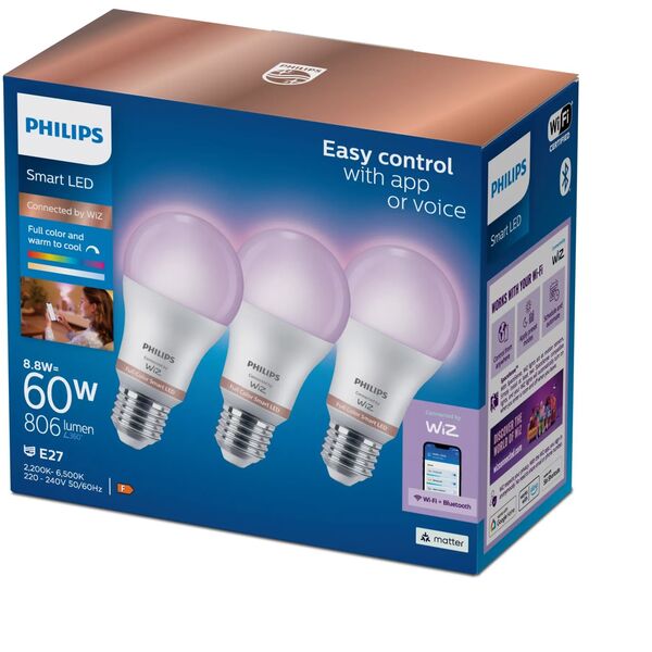 Philips Wiz Full Color Smart LED Bulb E27 3 gab. balta - Vieda spuldze
