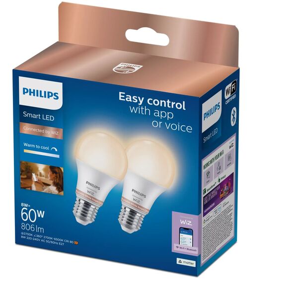 Philips Wiz Smart LED Bulb E27 2 τεμ. λευκό - Έξυπνη λάμπα
