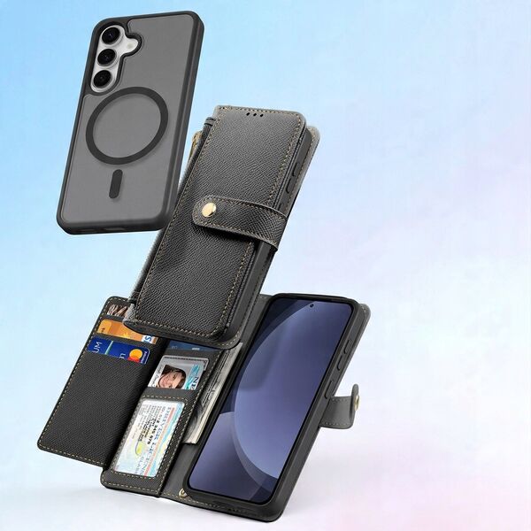 Δερμάτινη θήκη Dux Ducis Lawa για Samsung Galaxy S25 με αποσπώμενο μαγνητικό πορτοφόλι - μαύρο