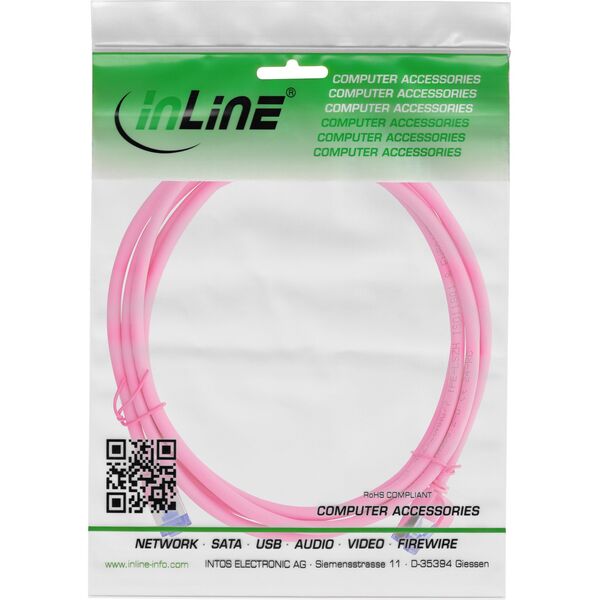 InLine® Καλώδιο Patch Slim, Cat.6A, S/FTP, TPE (LSZH) ευέλικτο, PoE, ματζέντα, 5m