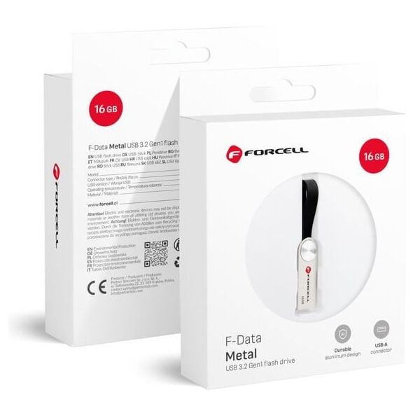 Pendrive 16GB USB 3.2 Gen 1 (USB A) FORCELL F-Data Metal ασημί