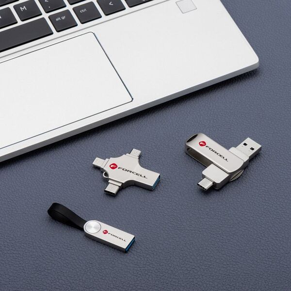 Pendrive 32GB USB 3.2 Gen 1 (USB A / USB C / Lightning / Micro USB) FORCELL F-Data Metal Quad ασημί