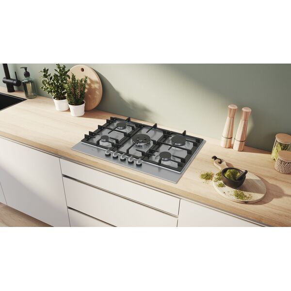 Bosch Serie 6 PCQ7A5I90 płyta kuchenna Stal nierdzewna Wbudowany 75 cm Gaz 5 stref(y)
