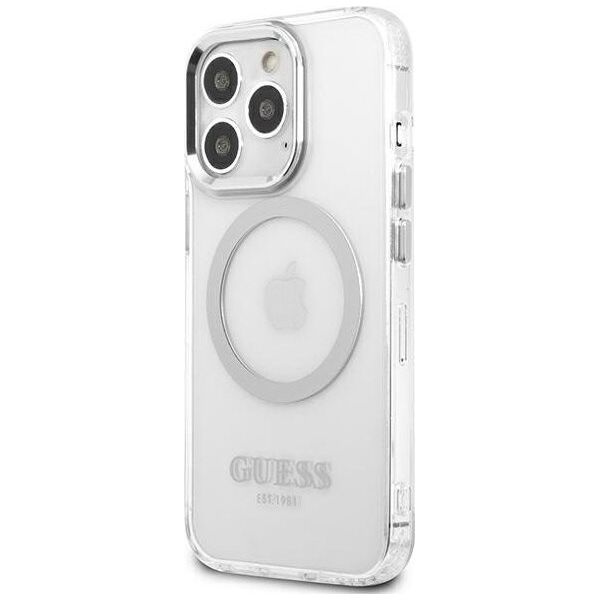 Guess Guess GUHMP13LHTRMS iPhone 13 Pro / 13 6,1" srebrny/silver hard case Metal Outline Magsafe NoSize