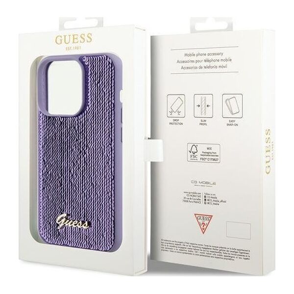 Guess Guess GUHCP15LPSFDGSU iPhone 15 Pro 6.1" fioletowy/purple hardcase Sequin Script Metal