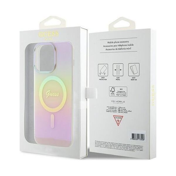 Guess Guess GUHMP15XHITSP iPhone 15 Pro Max 6.7" różowy/pink hardcase IML Iridescent MagSafe