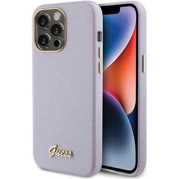 Guess Guess GUHCP15LPGMCSL iPhone 15 Pro 6.1" liliowy/lilac hardcase Glitter Glossy Script