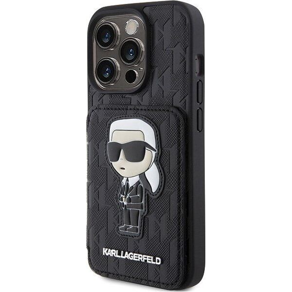 Karl Lagerfeld Karl Lagerfeld KLHCP15LSAKKNSCK iPhone 15 Pro 6.1" czarny/black hardcase Saffiano Cardslots and Stand Monogram Ikonik Patch