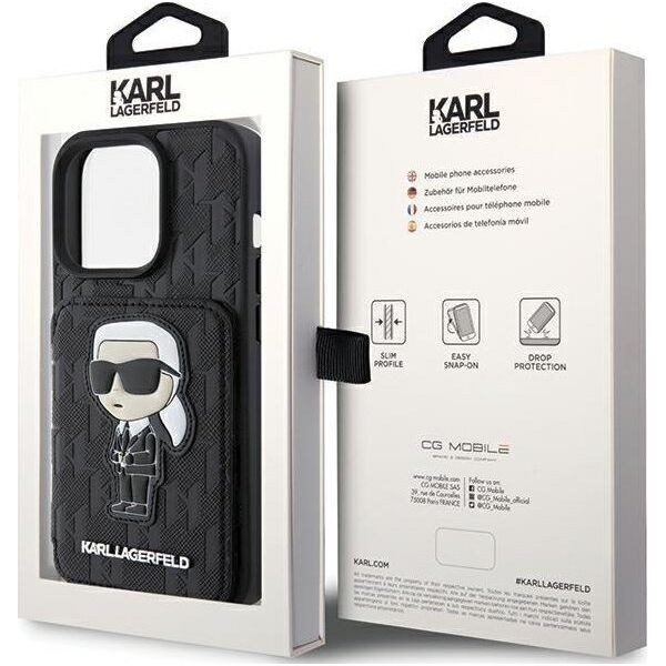 Karl Lagerfeld Karl Lagerfeld KLHCP15LSAKKNSCK iPhone 15 Pro 6.1" czarny/black hardcase Saffiano Cardslots and Stand Monogram Ikonik Patch