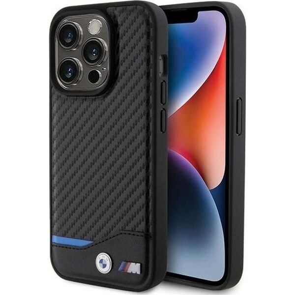 BMW BMW Leather Carbon Blue Line - Etui iPhone 15 Pro (czarny)