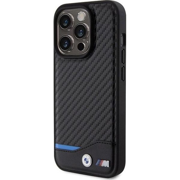 BMW BMW Leather Carbon Blue Line - Etui iPhone 15 Pro (czarny)
