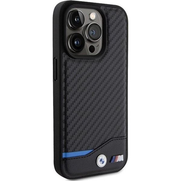 BMW BMW Leather Carbon Blue Line - Etui iPhone 15 Pro (czarny)