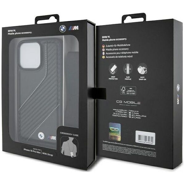 BMW BMW BMHCP15X23PSCCK iPhone 15 Pro Max 6.7" czarny/black hardcase M Edition Carbon Stripe & Strap