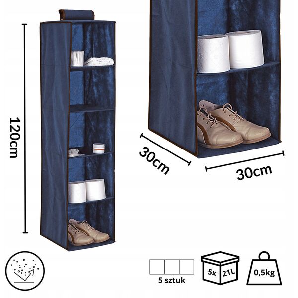Κρεμαστός οργανωτής με 5 ράφια 30x30x120cm Μπλε 8004226340126