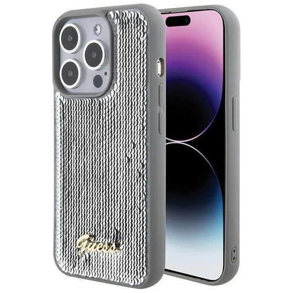 Guess Guess GUHCP15LPSFDGSS iPhone 15 Pro 6.1" srebrny/silver hardcase Sequin Script Metal