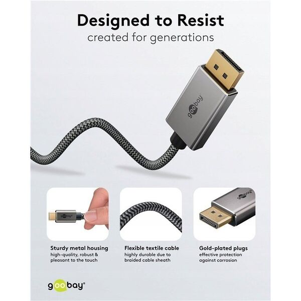 Καλώδιο USB-C™ σε DisplayPort™ 4K @ 60 Hz, 2 m, μαύρο - Μήκος καλωδίου 2 m