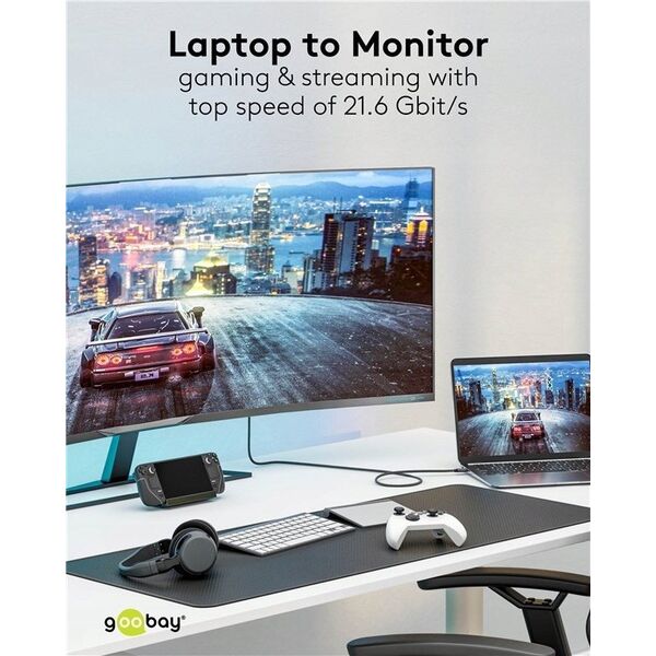 Καλώδιο USB-C™ σε DisplayPort™ 4K @ 60 Hz, 2 m, μαύρο - Μήκος καλωδίου 2 m