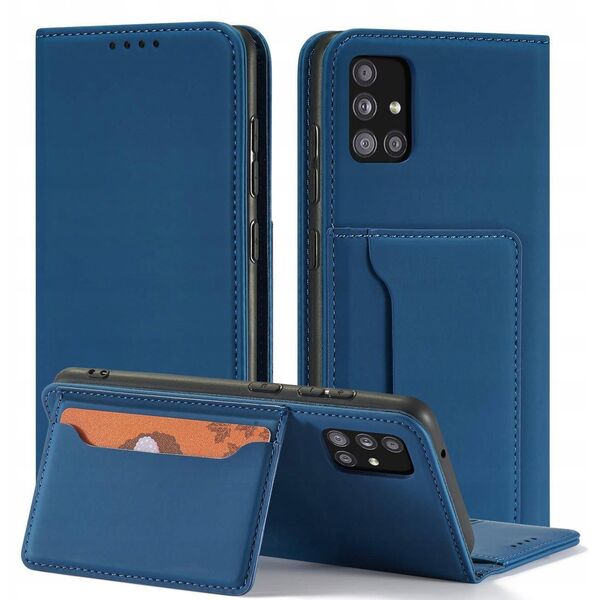 Θήκη κάρτας μαγνήτη etui do Samsung Galaxy A12 5G pokrowiec πορτοφόλι na karty kartę βάση στήριξης μπλε