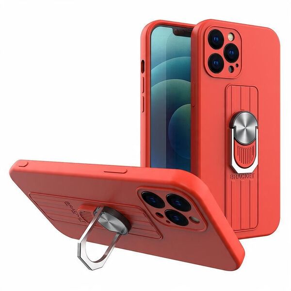 Θήκη σιλικόνης Ring Case με λαβή για δάχτυλο και βάση για Xiaomi Redmi Note 11 Pro κόκκινο