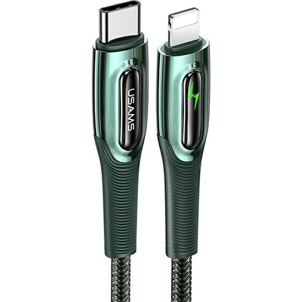 Kabel USB Usams USAMS Kabel pleciony USB-C na Lightning Smart Power-off 20W PD Cable 1.2m ciemny zielony/dark green SJ518USB02 (US-SJ518)