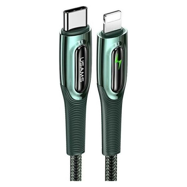 Kabel USB Usams USAMS Kabel pleciony USB-C na Lightning Smart Power-off 20W PD Cable 1.2m ciemny zielony/dark green SJ518USB02 (US-SJ518)