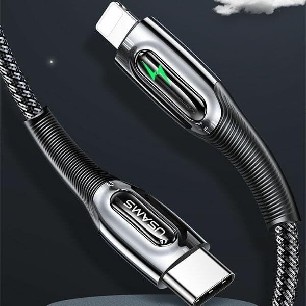Kabel USB Usams USAMS Kabel pleciony USB-C na Lightning Smart Power-off 20W PD Cable 1.2m czarny/black SJ518USB01 (US-SJ518)