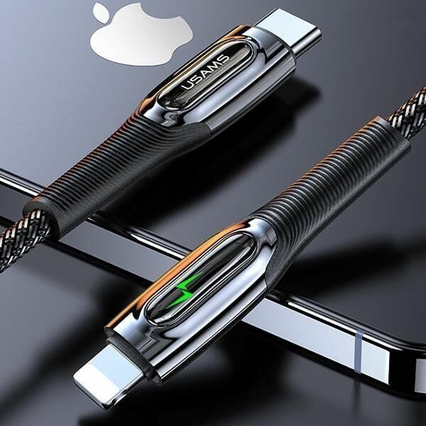 Kabel USB Usams USAMS Kabel pleciony USB-C na Lightning Smart Power-off 20W PD Cable 1.2m czarny/black SJ518USB01 (US-SJ518)