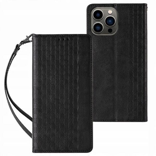 Θήκη Magnet Strap etui για iPhone 13 Pro Max πορτοφόλι + mini λουράκι μαύρο