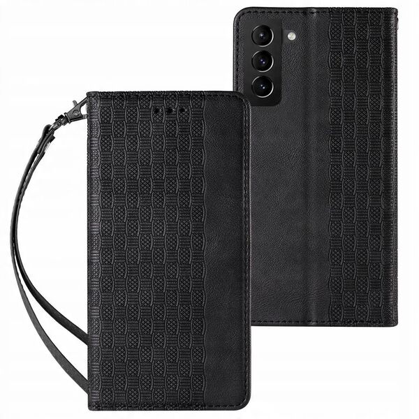Μαγνητική Θήκη Strap etui για Samsung Galaxy S22+ (S22 Plus) πορτοφόλι κάλυμμα + mini λουράκι κρεμαστό μαύρο