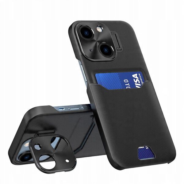 Δερμάτινη θήκη Stand etui Samsung Galaxy S23 Ultra pokrowiec πορτοφόλι για κάρτα με βάση μαύρο