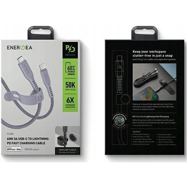 Kabel USB Energea USB-C - Lightning 1.5 m Fioletowy