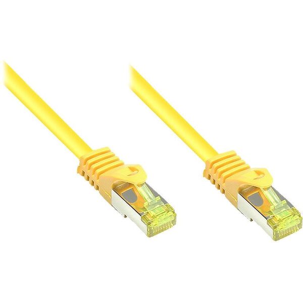 Καλώδιο Patch RJ45 Good Connections με καλώδιο Cat.7 Roh και προστασία κλειδώματος (RNS), S/FTP, PiMF, χωρίς αλογόνα, 600MHz, OFC, κίτρινο, 0,15m, Good Connections (8070R-002Y)