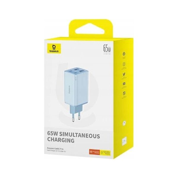 Ładowarka Baseus OS-Baseus GaN6 Pro Fast Charger 2C+2U 65W  EU Galaxy Blue((With:Mini White Cable Type-C to Type-C 100W(20V/5A) 1m Galaxy Blue)）