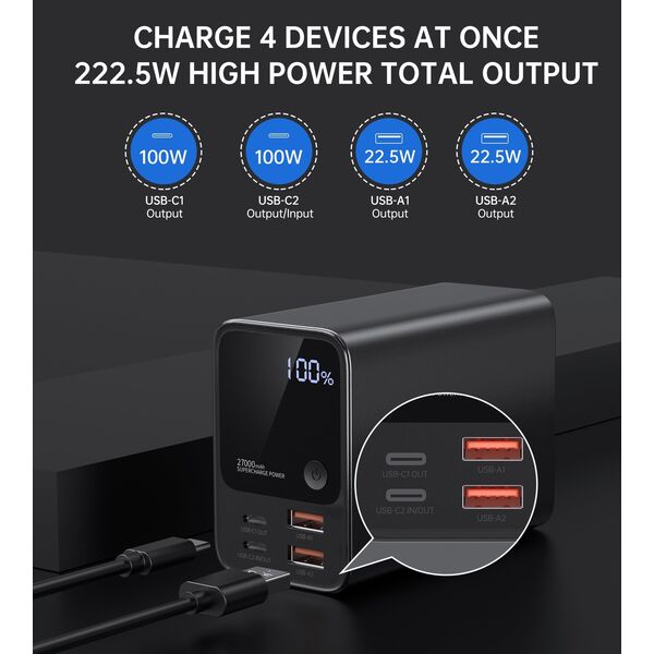 Powerbank Choetech Powerbank B635BK 2xUSB-A / 2xUSB-C 27000mAh - czarny