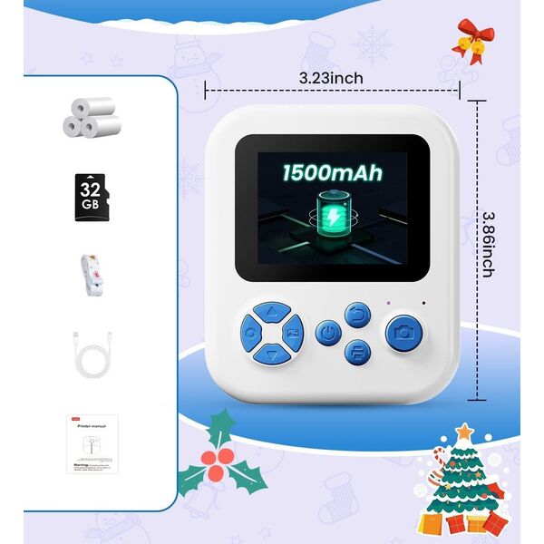 Aparat Natychmiastowy Dla Dzieci Cyfrowy Mp3 Gry Druk Telefon Obiektyw 180s / P02 Niebieski