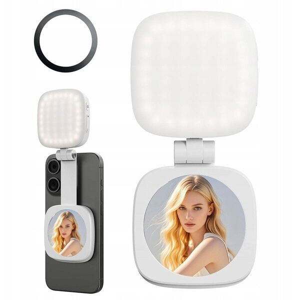 Lampa Led + Lusterko Na Magnes Do Telefonu Magsafe Zdjęcia Selfie Vlog / C140 / Biały