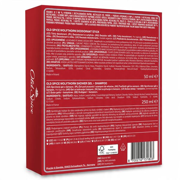 Σετ Old Spice Wolfthorn για άνδρες: αποσμητικό στικ, 50 ml + τζελ ντους, 250 ml