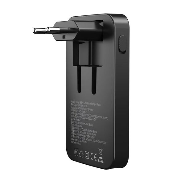 Φορτιστής MOBILE ORIGIN Slim Charger 1x USB-A 2x USB-C 1.5 A (GAN-65W-SLM-BLK)