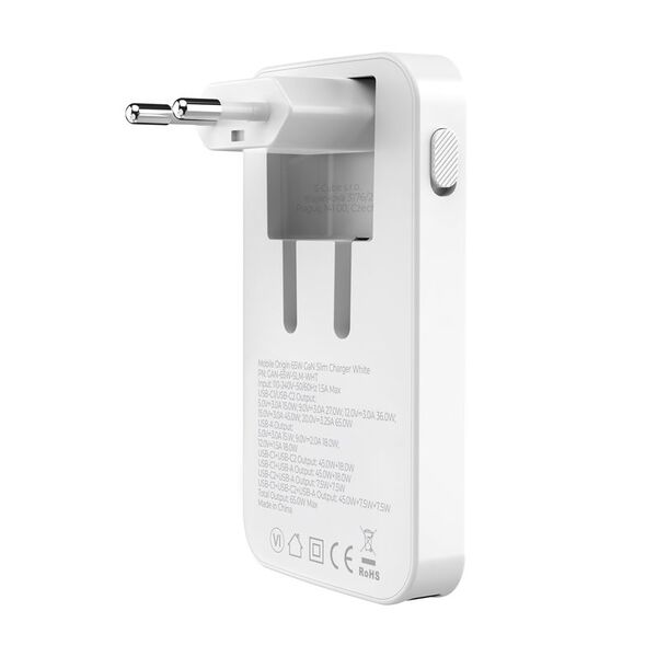 Φορτιστής MOBILE ORIGIN Slim Charger 1x USB-A 2x USB-C 1.5 A (GAN-65W-SLM-WHT)