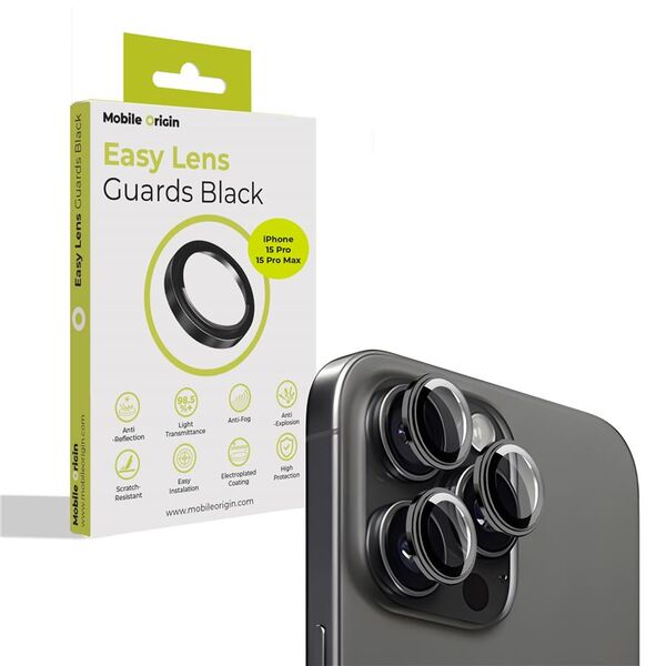Προστατευτικά φακών Mobile Origin Easy, μαύρο - iPhone 15 Pro / 15 Pro Max