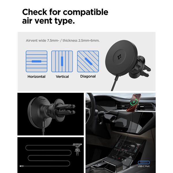 Spigen OneTap Pro 4 MagSafe Car Mount Charger, μαύρο - Ασύρματο / Αεραγωγός