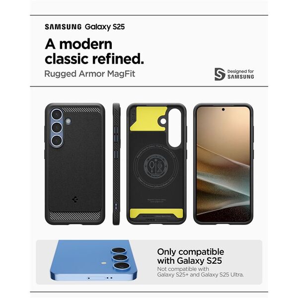 Θήκη Spigen Rugged Armor Mag MagSafe Samsung Galaxy S25 Ματ Μαύρο