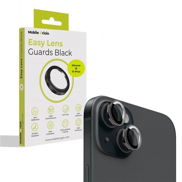 Προστατευτικά φακών Mobile Origin Easy, μαύρο - iPhone 15 / 15 Plus