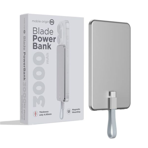 Φορητός φορτιστής MOBILE ORIGIN Blade (PBB-3KC-SLV) 3000mAh Ασημί